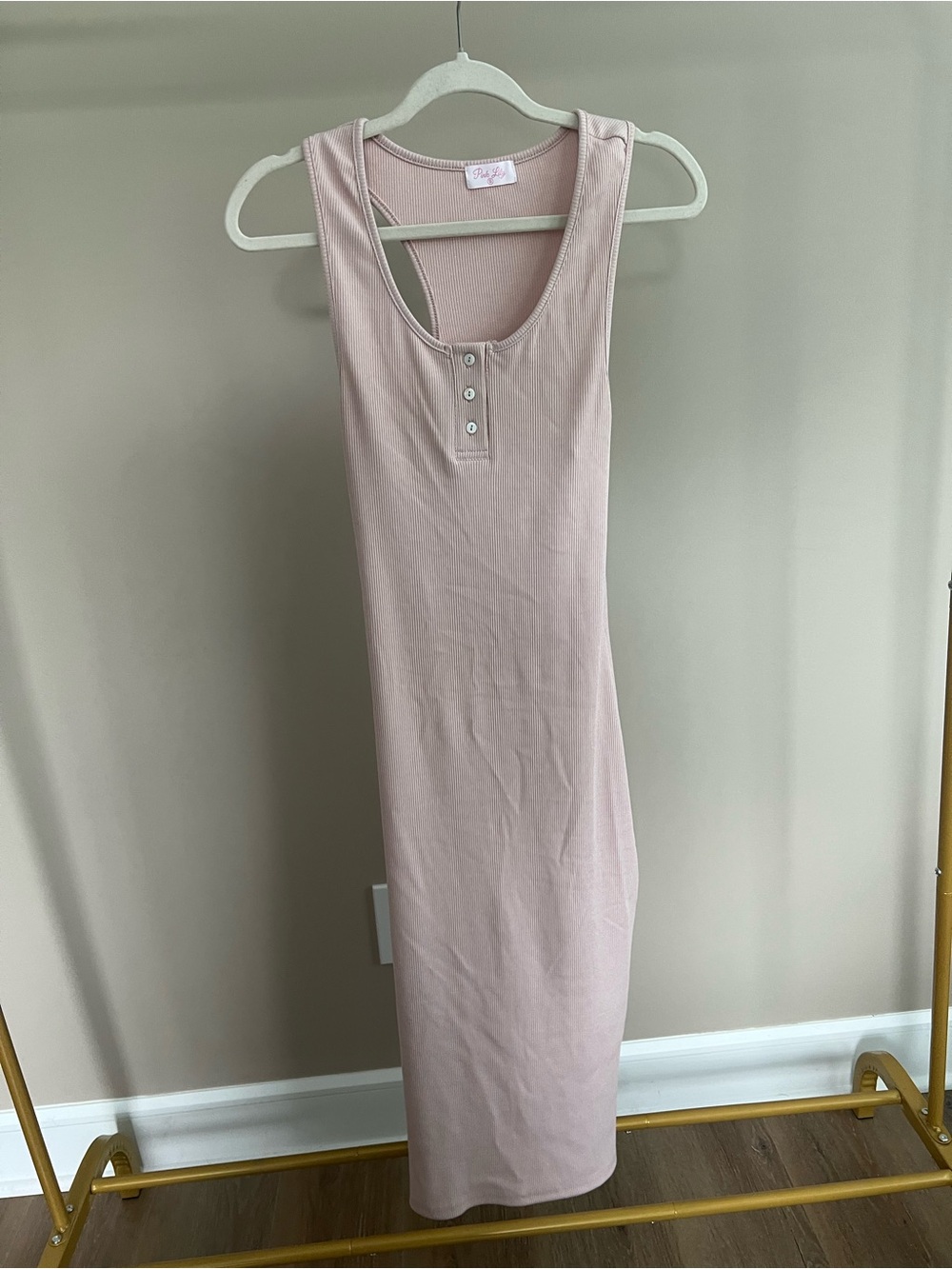 Pink Lily Ribbed Tank Top dress in Blush Pink